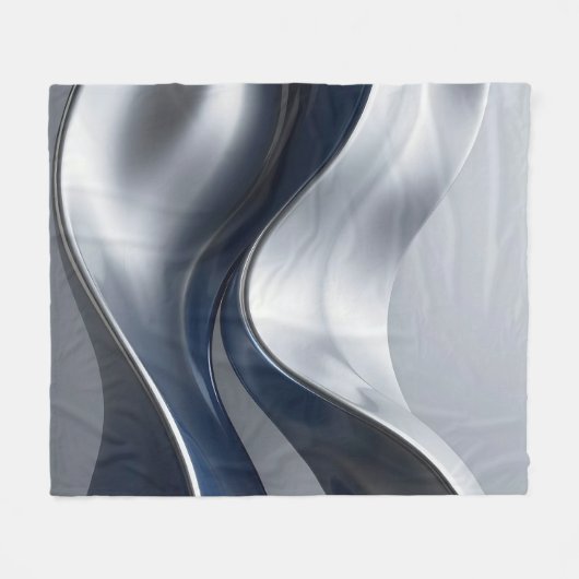 Silver And Navy Fluid Waves Abstract Modern Design Fleece Deken (Voorkant (Horizontaal))
