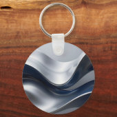 Silver And Navy Fluid Waves Abstract Modern Design Sleutelhanger (Voorkant)