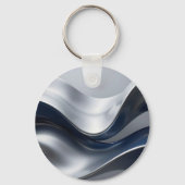 Silver And Navy Fluid Waves Abstract Modern Design Sleutelhanger (Achterkant)
