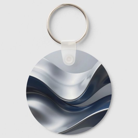 Silver And Navy Fluid Waves Abstract Modern Design Sleutelhanger (Achterkant)