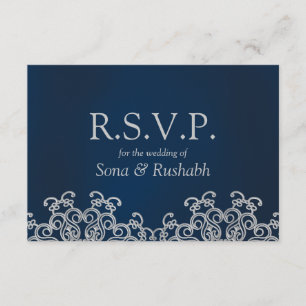 Silver and Navy Indian Style Wedding RSVP-kaart RSVP Kaartje