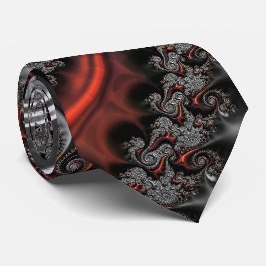 Silver and Orange Mandelbrot with Sphere Tie Stropdas (Opgerold)