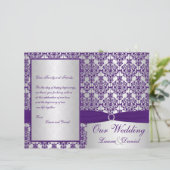 Silver and Paars Damask Wedding Programme II (Staand voorkant)