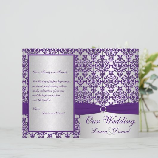 Silver and Paars Damask Wedding Programme II (Staand voorkant)