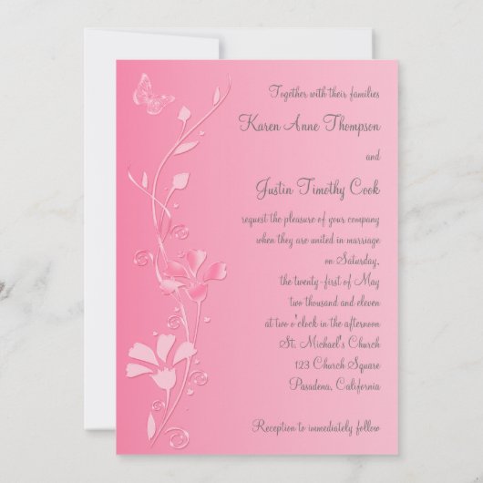 Silver and Pink Butterflies Wedding Kaart (Achterkant)