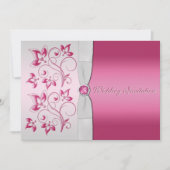 Silver and Pink Floral Invitation Kaart (Voorkant)