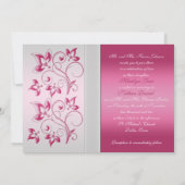 Silver and Pink Floral Invitation Kaart (Achterkant)