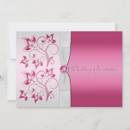 Silver and Pink Floral Invitation Kaart