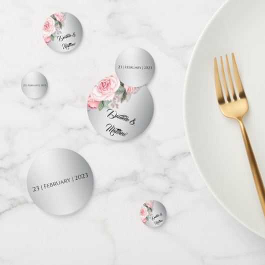 Silver and Pink Floral Wedding Confetti (Groep)