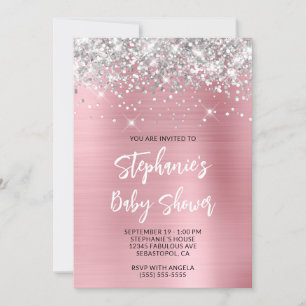 Silver and Pink Glam Online Registry Baby shower Kaart