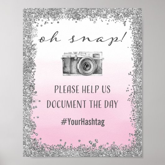 Silver and Pink Oh Snap Wedding Hashtag Print (Voorkant)
