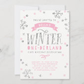 Silver and Pink Winter Onederland First Birthday Kaart (Voorkant)