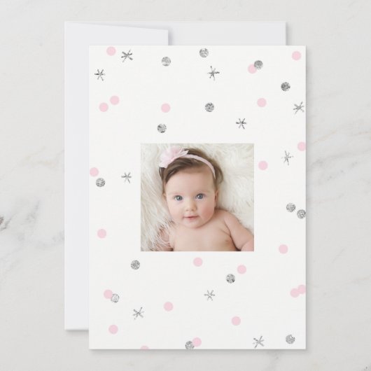 Silver and Pink Winter Onederland First Birthday Kaart (Achterkant)