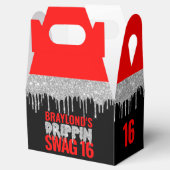 Silver and Red Drippin Swag 16 Birthday Bedankdoosjes (Geopend)