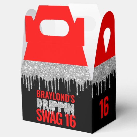 Silver and Red Drippin Swag 16 Birthday Bedankdoosjes (Geopend)