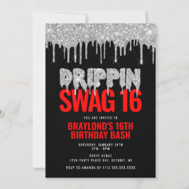 Silver and Red Drippin Swag 16 Birthday Kaart