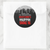 Silver and Red Drippin Swag 16 Birthday Ronde Sticker (Tas)