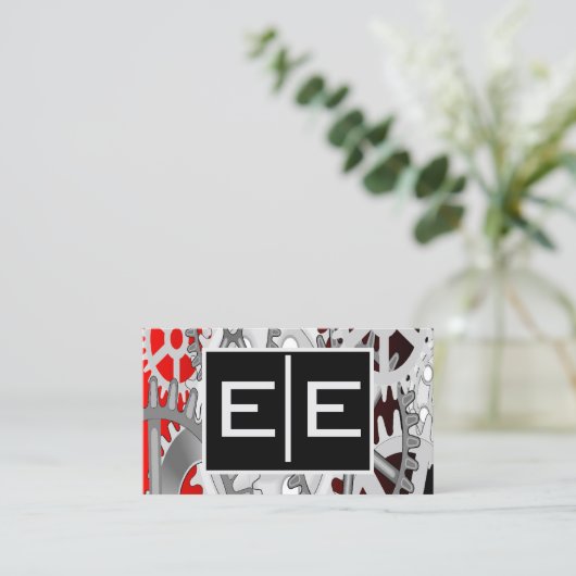 Silver and Red Engineering Gears Visitekaartje (Staand voorkant)