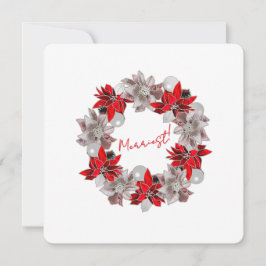 Silver and Red Minimalist Poinsettia Holiday Card Feestdagenkaart