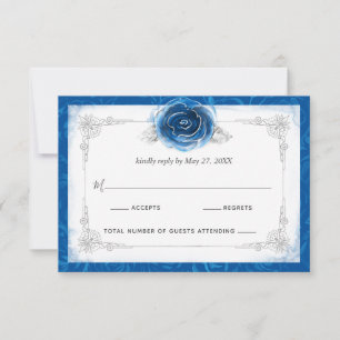 Silver and Royal Blue Rozen Elegant RSVP Kaartje