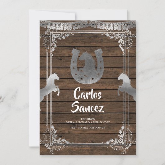 Silver and Royal Blue Wood Charro Third Birthday Kaart (Achterkant)