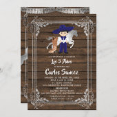 Silver and Royal Blue Wood Charro Third Birthday Kaart (Voorkant / Achterkant)