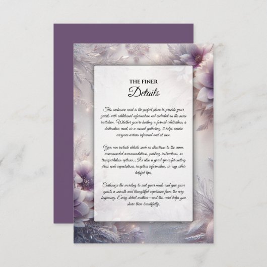 Silver and Soft Amethyst Winter Blooms  Informatiekaartje (Voorkant / Achterkant)