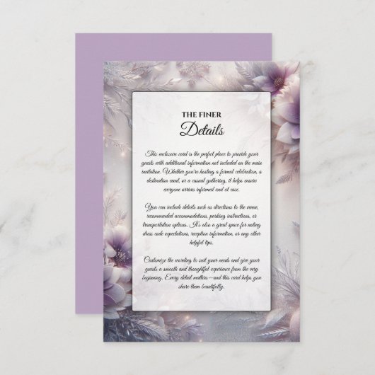 Silver and Soft Amethyst Winter Blooms  Informatiekaartje (Voorkant / Achterkant)