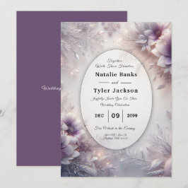 Silver and Soft Amethyst Winter Blooms Wedding Kaart