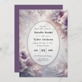 Silver and Soft Amethyst Winter Blooms Wedding Kaart