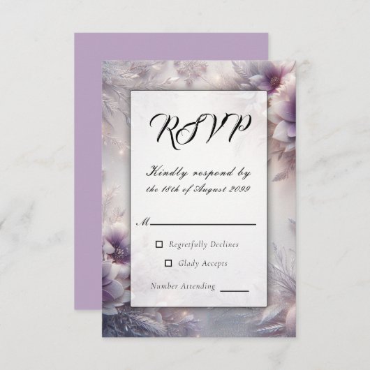 Silver and Soft Amethyst Winter Blooms Wedding RSVP Kaartje (Voorkant / Achterkant)
