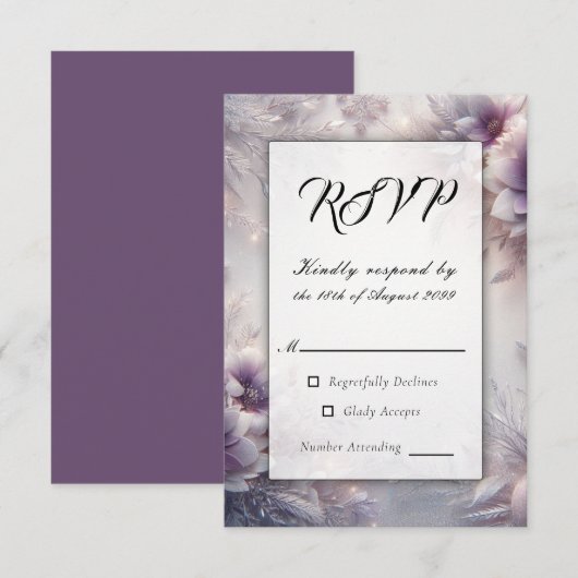 Silver and Soft Amethyst Winter Blooms Wedding RSVP Kaartje (Voorkant / Achterkant)