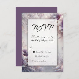Silver and Soft Amethyst Winter Blooms Wedding RSVP Kaartje
