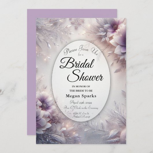 Silver and Soft Amethyst Winter Bridal Shower Kaart (Voorkant / Achterkant)