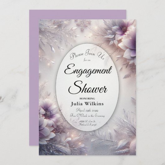 Silver and Soft Amethyst Winter Engagement Shower Kaart (Voorkant / Achterkant)