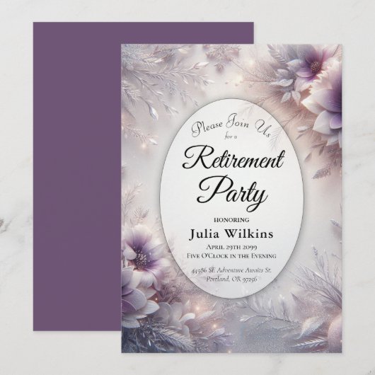 Silver and Soft Amethyst Winter Retirement Party  Kaart (Voorkant / Achterkant)