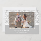 Silver and White Damask-kerstfoto Feestdagenkaart (Voorkant)