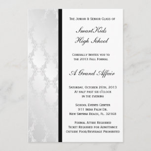 Silver and White Damask School Prom of Formal Kaart