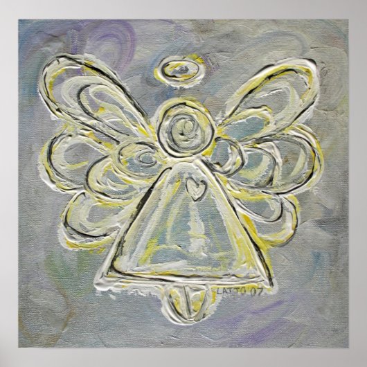 Silver and White Guardian Light Angel Poster Print (Voorkant)