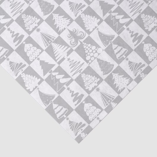 Silver and White Kersttree Holiday Pattern Tissuepapier (Detail)