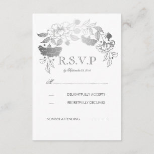 Silver and White Peonies Laurel Wedding RSVP-kaart RSVP Kaartje