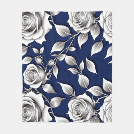 Silver And White Roses Fleece Deken