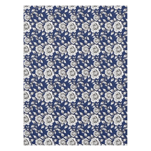 Silver And White Roses Tafelkleed (Voorkant)