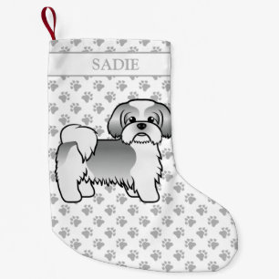 Silver and White Shih Tzu Cartoon Dog & Name Kleine Kerstsok