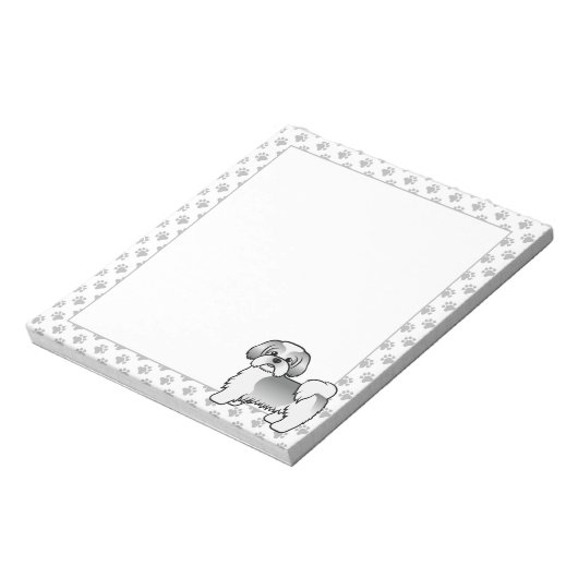 Silver and White Shih Tzu Cute Cartoon Dog Notitieblok (Linkerzijde)