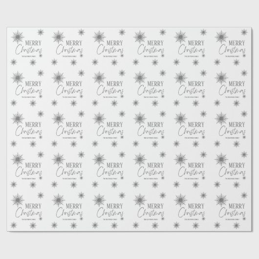 Silver and White Snowflake Script-Kerstmis Cadeaupapier (Vlak)