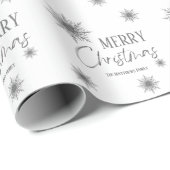 Silver and White Snowflake Script-Kerstmis Cadeaupapier (Rol Hoek)