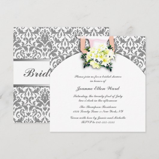 Silver and Yellow Bridal Shower Invitation Kaart (Voorkant / Achterkant)