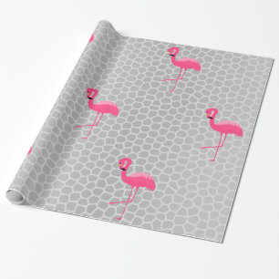 Silver Animal Print Flamingo BIRTHDAY WEDDING WRAP Cadeaupapier