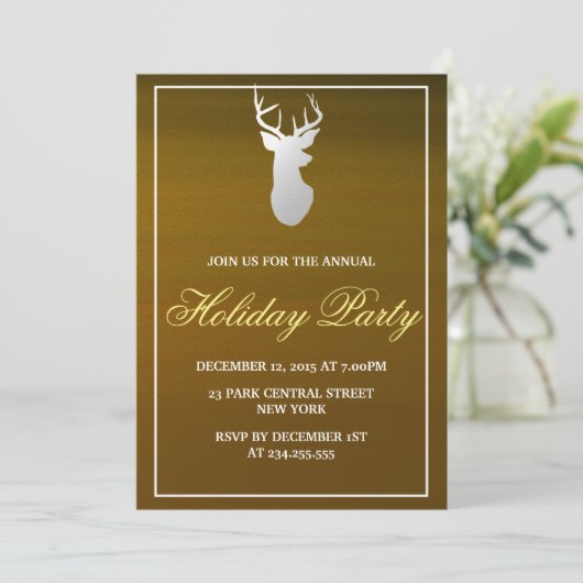 Silver Antler Gold Holiday Kaart (Staand voorkant)